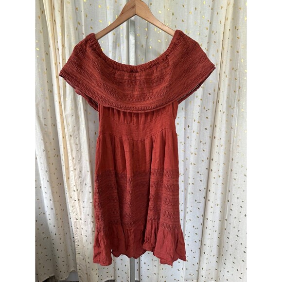 Nation AK Outfits NAOO Off-Shoulder Crochet Ruffle Crinkle Tiered Sundress M - Picture 3 of 4